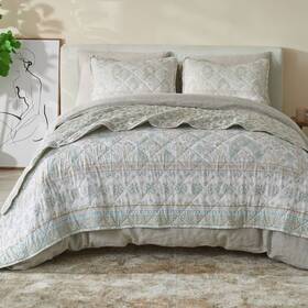 89740736 Patina Vie 3pc Full/queen Delphine Printed Vintage Quilt Bedding Set Green -
