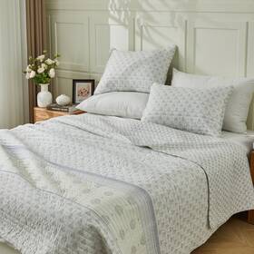 Pw701138-elara Patina Vie Pw701138-elara/blue-k Maison Vintage Floral Printed Quilt Set Size King - Elara Blue-blue