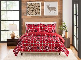 Peking Handicraft 041808000861 Happy Holidays Geometric Star 3-piece Microfiber Quilt Set - Easy Care Light