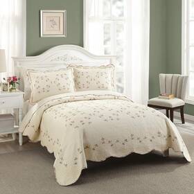 Peking Handicraft Inc. 445001479487 Modern Heirloom Felisa Vintage Floral Embroidered 3-piece Quilt Set All Seasons