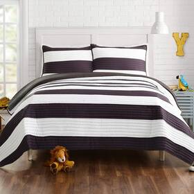 A027720bwnds Peking Handicraft Inc. Urban Playground Lavelle Black/white Stripe Quilt Set 3-piece Full/queen Kids