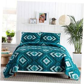 A033120grnfs Peking Handicraft Inc. Jungalow Midway 100% Cotton 3-piece Quilt Set King Green