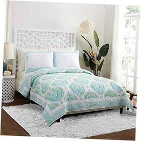 A041119aqnfs Peking Handicraft Inc. Bohemian Breeze Quilt And 2 Shams 3-piece Reversible All Seasons 100% Cotton