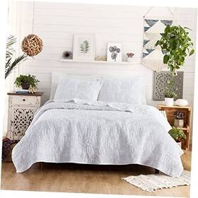 A046017whnfs Peking Handicraft Inc. Jungalow Hamsa 3-piece Quilt Set - Lightweight Coverlet King Cloud White