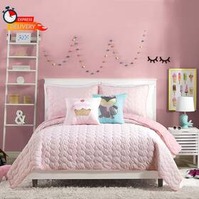 C018318pknds Peking Handicraft Inc. Urban Playground All Seasons Helaine Pink Quilt Set - 3 Piece Soft Brushed Micro