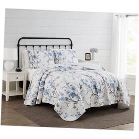 Pem America 783048165343 Kasumi Floral 3 Piece King Blue Quilt Set