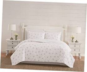 Pem America 783048182074 The Farmhouse By Rachel Ashwell - 3 Piece Full/queen White/pink Quilt Set