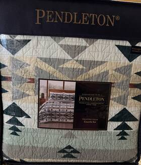 Pendleton 008889335534 Trapper Peak 3 Piece Silver Blue Coverlet Full/queen Set