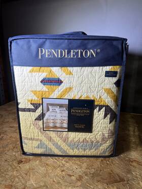 29280 Pendleton White Sands King Quilt Coverlet Set - And Shams 100% Cotton New