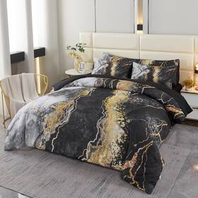 Rik154 Perfemet 6 Pcs Bed In A Bag Black Watercolor Marble Printed Comforter Set For