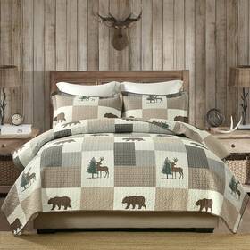 Perhom 639393944143 Quilt King Size - 100% Cotton Lightweight Cabin Plaid Bedding Set