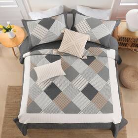 Perhom 658358523742 Quilts Queen Size - 100% Cotton Quilt Bedspread Sets Gray