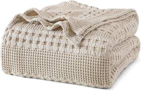8541806351 Phf 100% Cotton Waffle Weave Blanket Queen Size Soft 90 Inch X90 Oatmeal