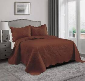 X106 Phrixus 602024612155 Oversized King Quilt 118 Inch Bedspread Set Umber Scalloped Pillowshams