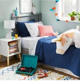 80775330 Pillowfort Full/queen Box Stitch Quilt Microfiber Kids Navy Blue - Target