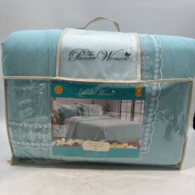 Pioneer Woman 041808995167 Floral Medallion Eyelet 4 Pc Comforter Bedding Set Teal King Size