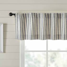 55738 Piper Classics Market Place Blue Ticking Stripe Valance Curtain