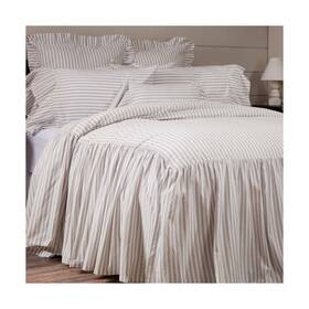 Piper Classics 810055896103 Timeless Ticking Ruffled Twin Size Bedspread High Skirt On 3 Sides Soft Whi