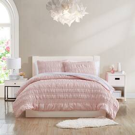 Ushsa91216094 Poppy & Fritz And Scrunch Stripe Microfiber Pink 3 Piece Quilt Set-king