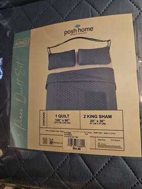 Posh Home 108107763801 3pc King Quilt 108 Inch X90 And Shams Set Steele Blue