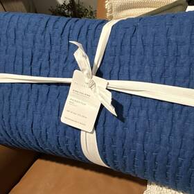 00269702 Pottery Barn Pickstitch Quilt King/cal King Blue Cotton Fill 108x92