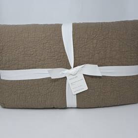 1034935 Pottery Barn Belgian Flax Linen Floral Stitch King Quilt Toffee