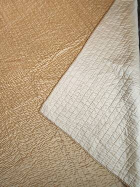 1248889 Pottery Barn Retftd Pick And Channel Stitch Silk Blend F/q Gold Quilt Bedspread