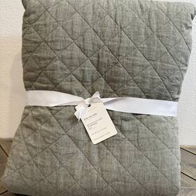 1421484 Pottery Barn Belgian Flax Linen Diamond Quilt King/cal King Loden Green