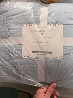 1463713 Pottery Barn Teen Love Shack Fancy Ruffle Bow Quilt Light Blue Twin