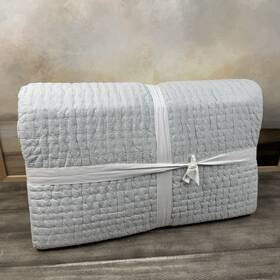 1727492 Pottery Barn Pick-stitch Handcrafted Cotton Linen Quilt King/c. King Blue Frost