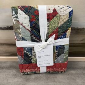 2303960 Pottery Barn Winter Wreath Quilted Pillow Sham Standard 1 Christmas Multi Nwt