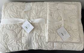 2382117 Pottery Barn Nwt King Embroidered Organic Cotton Jardin Ivory Quilt And Two Shams