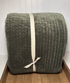 2392408 Pottery Barn Velvet Scallop Edge Reversible Quilt King/cal Loden Read