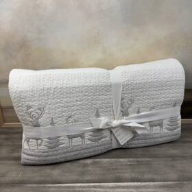 2562419 Pottery Barn Winter Deer Reversible Applique Quilt King/cal. King White Gray Nwt