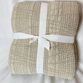2756178 Pottery Barn Belgian Flax Linen Handcrafted Quilt Full/queen Warm Gray Sample