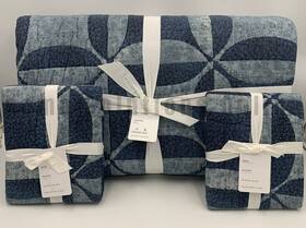 276210 Pottery Barn Harper Patchwork Full Queen Quilt 2 Euro Shams Blue #t1099