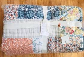 2882572 Pottery Barn Lana Floral Quilt Blue King 2 Sham Heirloom Patchwork Pastel