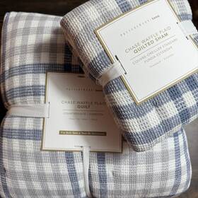 291150 Pottery Barn Teen Chase Waffle Plaid Twin/xl Quilt Set 1 Stnd Sham Gray/blue