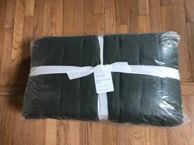 2989926 Pottery Barn Belgian Flax Linen Tufted Quilt Midnight Blue King 2 Shams 3pc