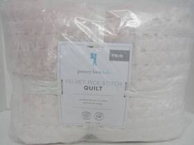 3174895 Pottery Barn Kids Velvet Pick Stitch Quilt Twin Size Blush Color Nwt