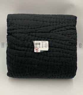 3205042 Pottery Barn Belgian Flax Linen Handcrafted Quilt Black Full Queen #z1100