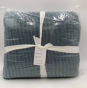 4054742 Pottery Barn Pick Stitch Handcrafted Quilt Sonoma Blue King Cal #z1231