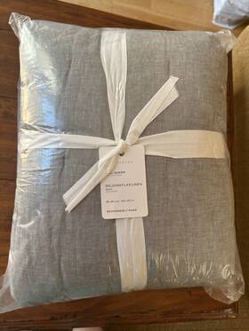 4101702 Pottery Barn Belgian Flax Linen Tufted Quilt Full Queen Flagstone New With Tags 299