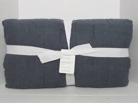 4348977 Pottery Barn European Flax Linen Waffle Quilt King/cal.king Steel Blue Nwt