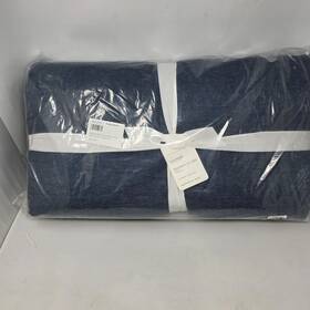 4513079 Pottery Barn Belgian Flax Linen Handcrafted Full Queen Quilt Denim