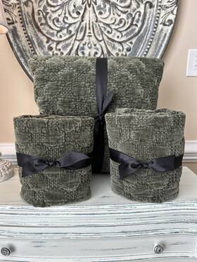 453573 Pottery Barn Velvet Lattice K/ck Quilt 2 Euro Shams Set Loden Pre-owned