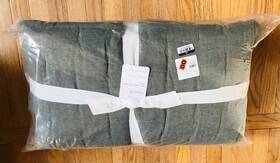 4547526 Pottery Barn Belgian Flax Linen Tufted Quilt Dark Forest King 2 Std Shams 3pc