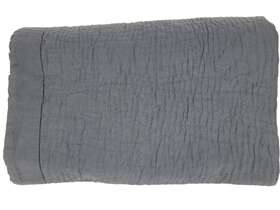 4977272 Pottery Barn Belgian Flax Linen Hand Stitched Cal / King Quilt Steel Blue Euc