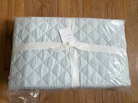 5107328 Pottery Barn Belgian Flax Quilt Set Blue Frost Queen 2 Standard Shams Diamond