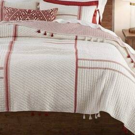 5232375 Pottery Barn Nellie Pick Stitch Tassel Quilt King Cal Reversible Holiday